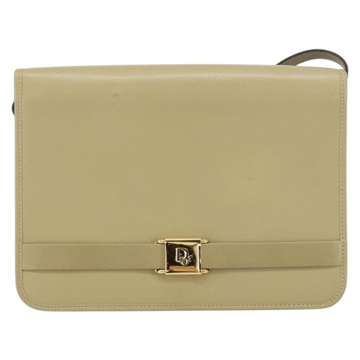 Christian Dior Vintage Shoulder Bag Leather Beige Leather Shoulder Bag Bag (Pre-Owned)