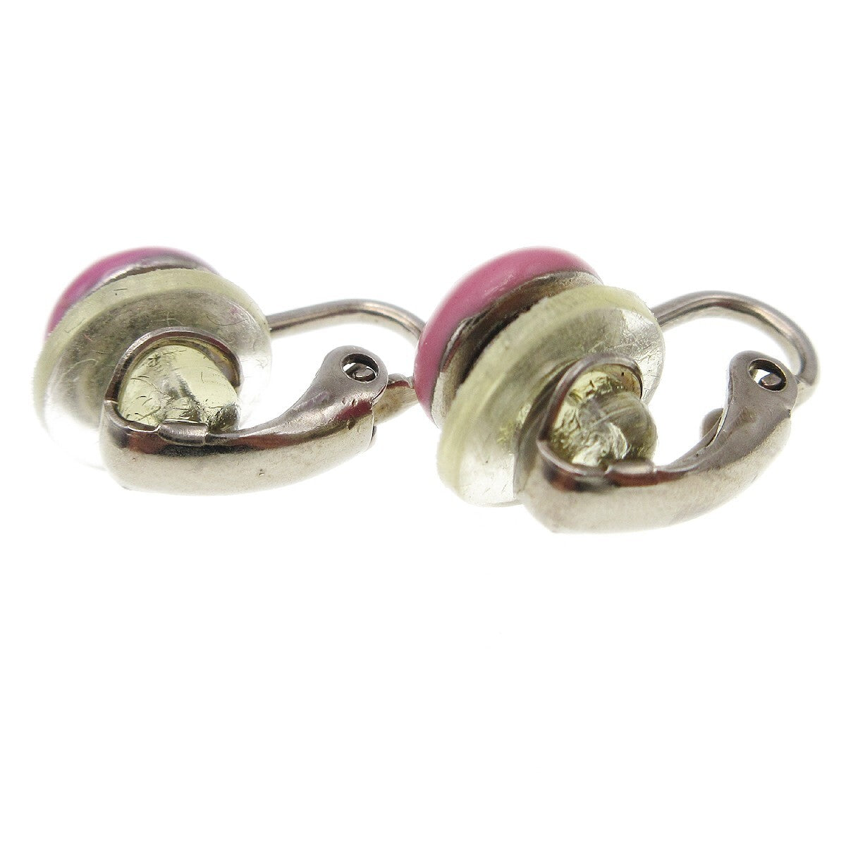 Chanel Cc Round Clip-On Earrings Enamel With Metal Pink Plastic Earrings Jewelry