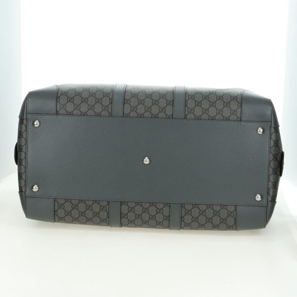 Gucci Web Trim Weekend Duffle Bag Gg Coated Canvas Gray Pvc Handbag (Pre-Owned)