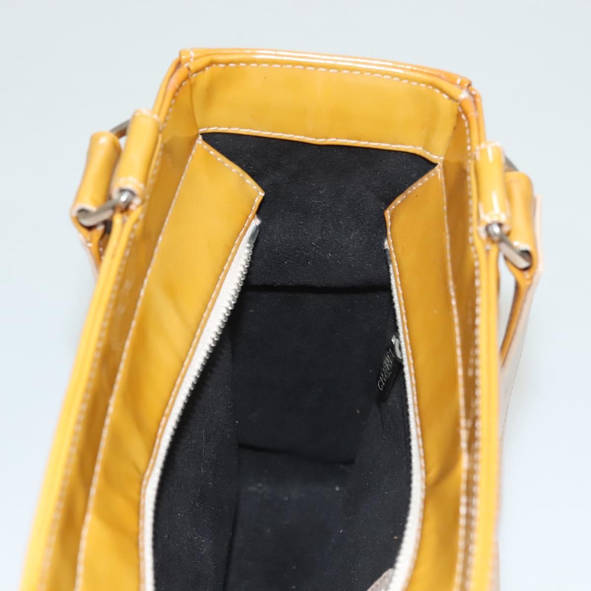 Chanel Chocolate Bar Cc Tote Quilted Patent Yellow Patent_Leather Handbag