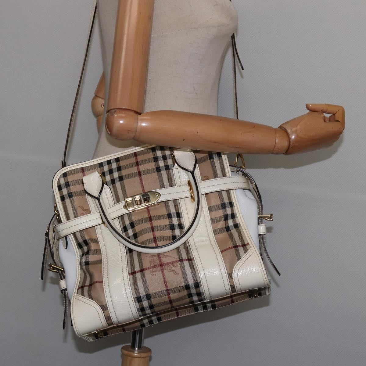 Burberry Minford Satchel Haymarket Coated Canvas Beige Canvas Tote Bag