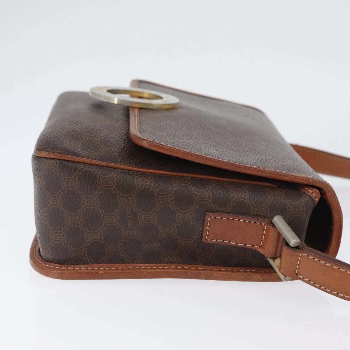 Celine Vintage Macadam Circle Logo Shoulder Bag Canvas And Leather Brown Canvas Shoulder Bag Bag