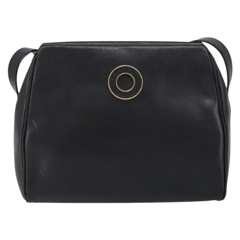 Celine Circle Logo Shoulder Bag Leather Black Leather Shoulder Bag Bag