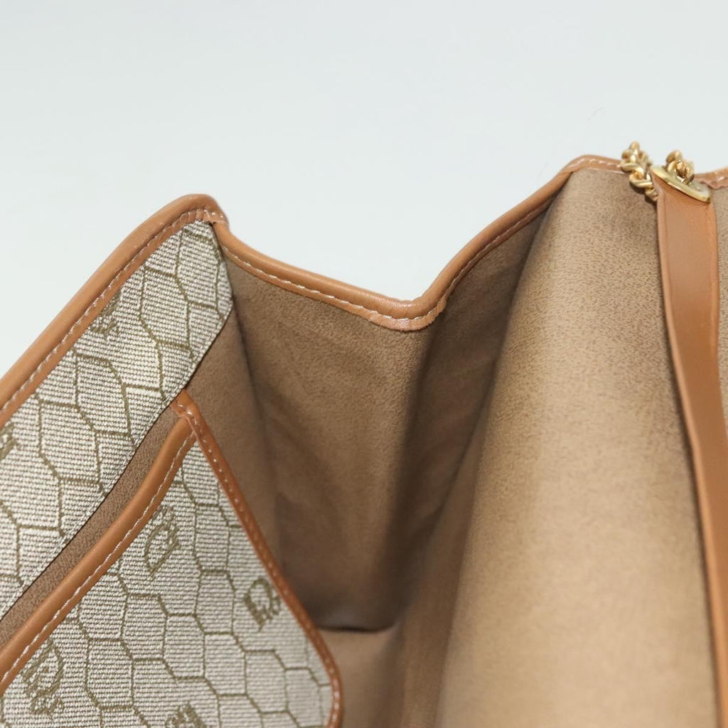 Christian Dior Vintage Honeycomb Chain Canvas Beige Canvas Bag (Pre-Owned)