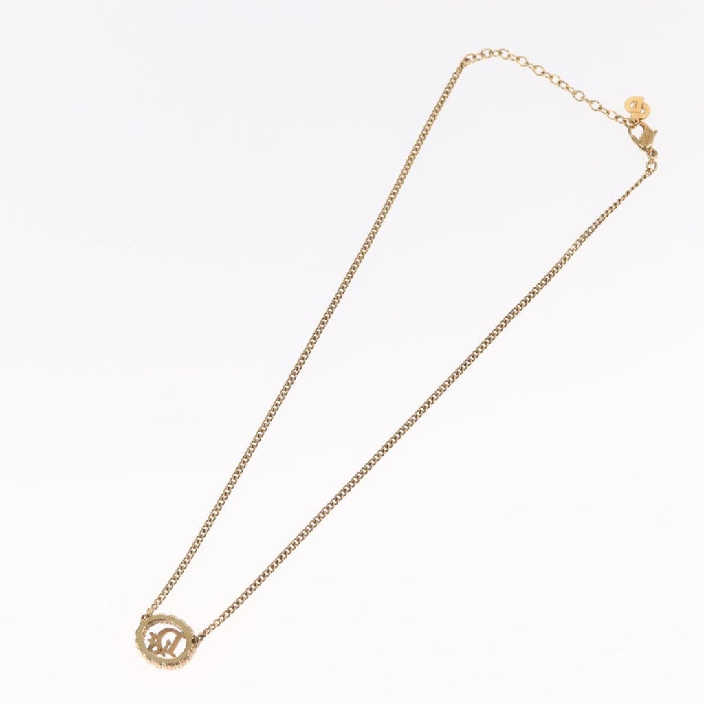 Christian Dior Vintage Logo Round Pendant Necklace Metal And Crystals Gold Metal Necklace Jewelry (Pre-Owned)