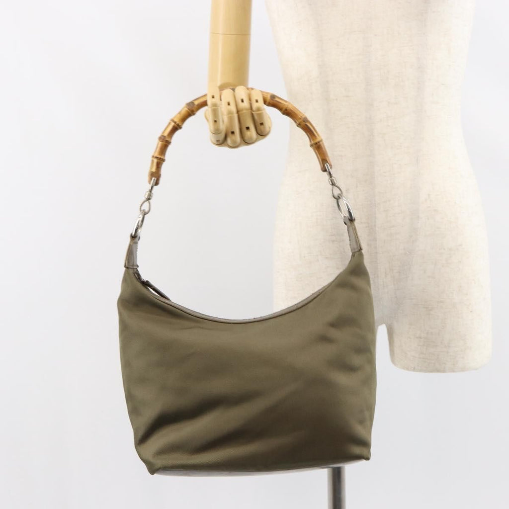 Gucci Vintage Bamboo Shoulder Bag Nylon Khaki Nylon Shoulder Bag Bag (Pre-Owned)