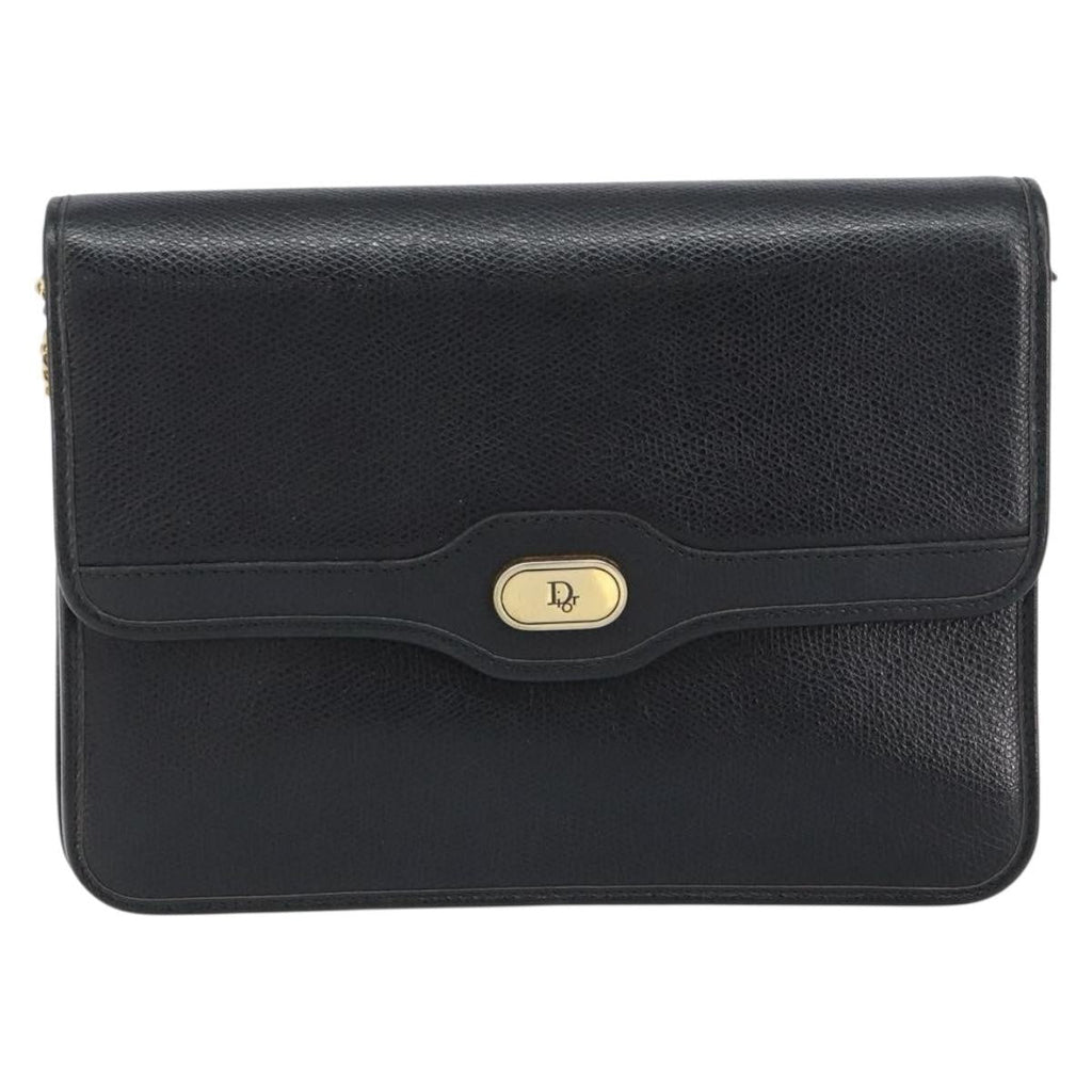 Christian Dior Vintage Cd Chain Flap Shoulder Bag Leather Black Leather Shoulder Bag Bag (Pre-Owned)
