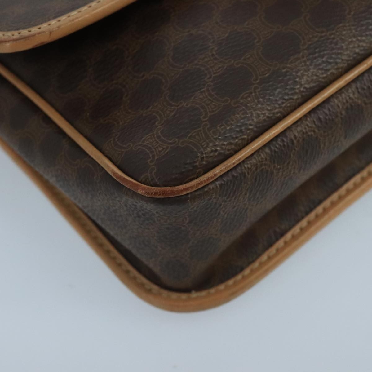 Celine Vintage Macadam Circle Logo Shoulder Bag Canvas And Leather Brown Canvas Shoulder Bag Bag