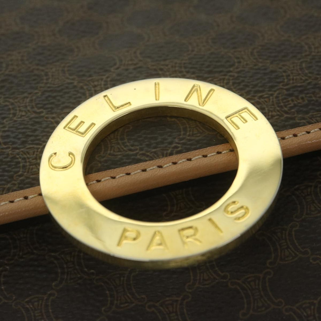Celine Vintage Macadam Circle Logo Shoulder Bag Canvas And Leather Brown Canvas Shoulder Bag Bag