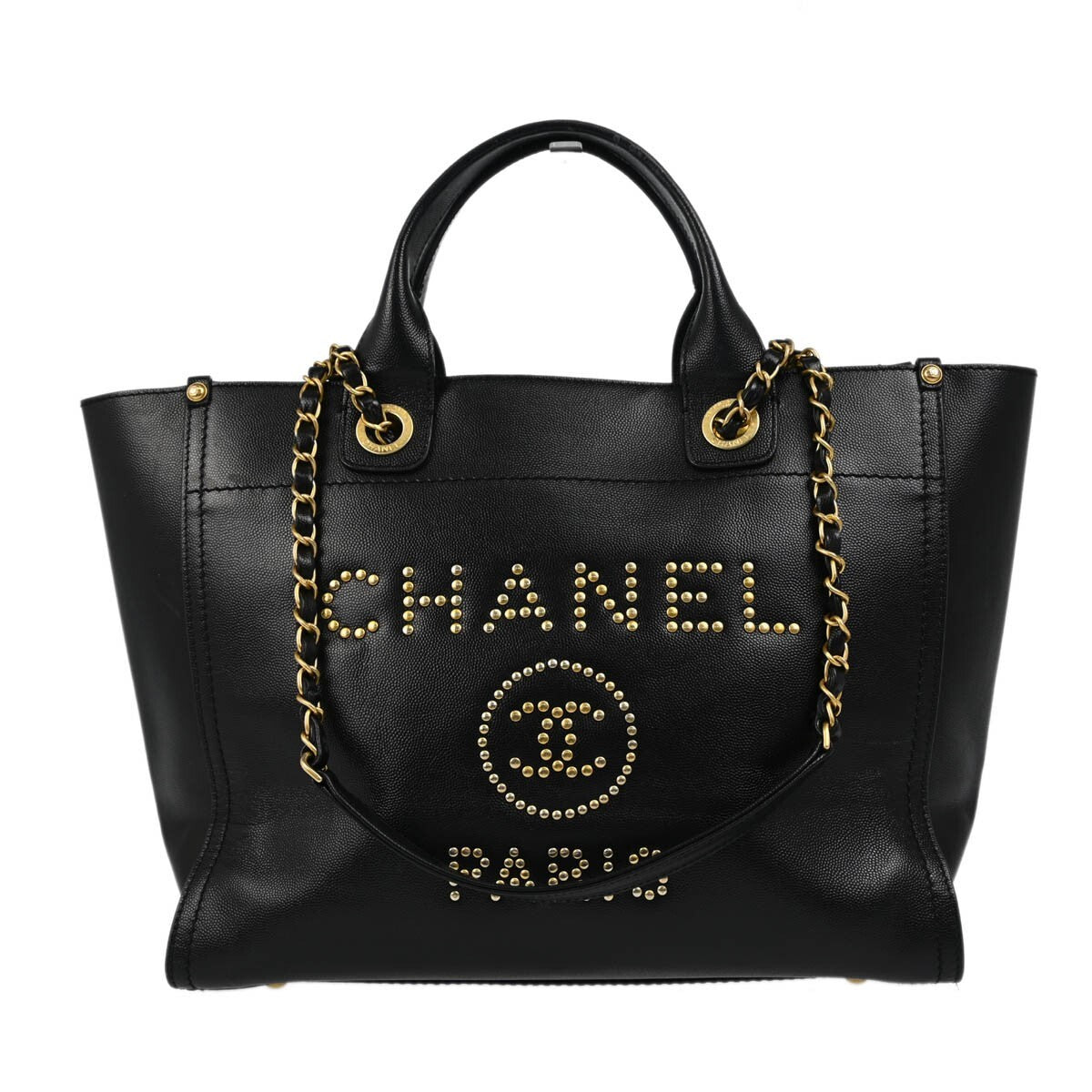 Chanel Deauville Tote Studded Caviar Black Leather Tote Bag Bag