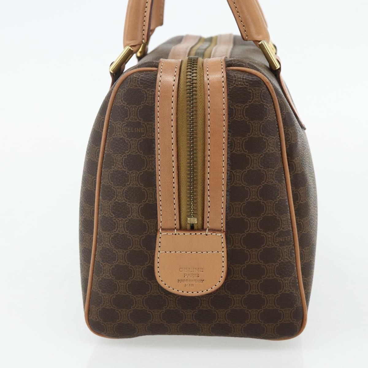 Celine Vintage Macadam Boston Bag Canvas And Leather Brown Canvas Handbag