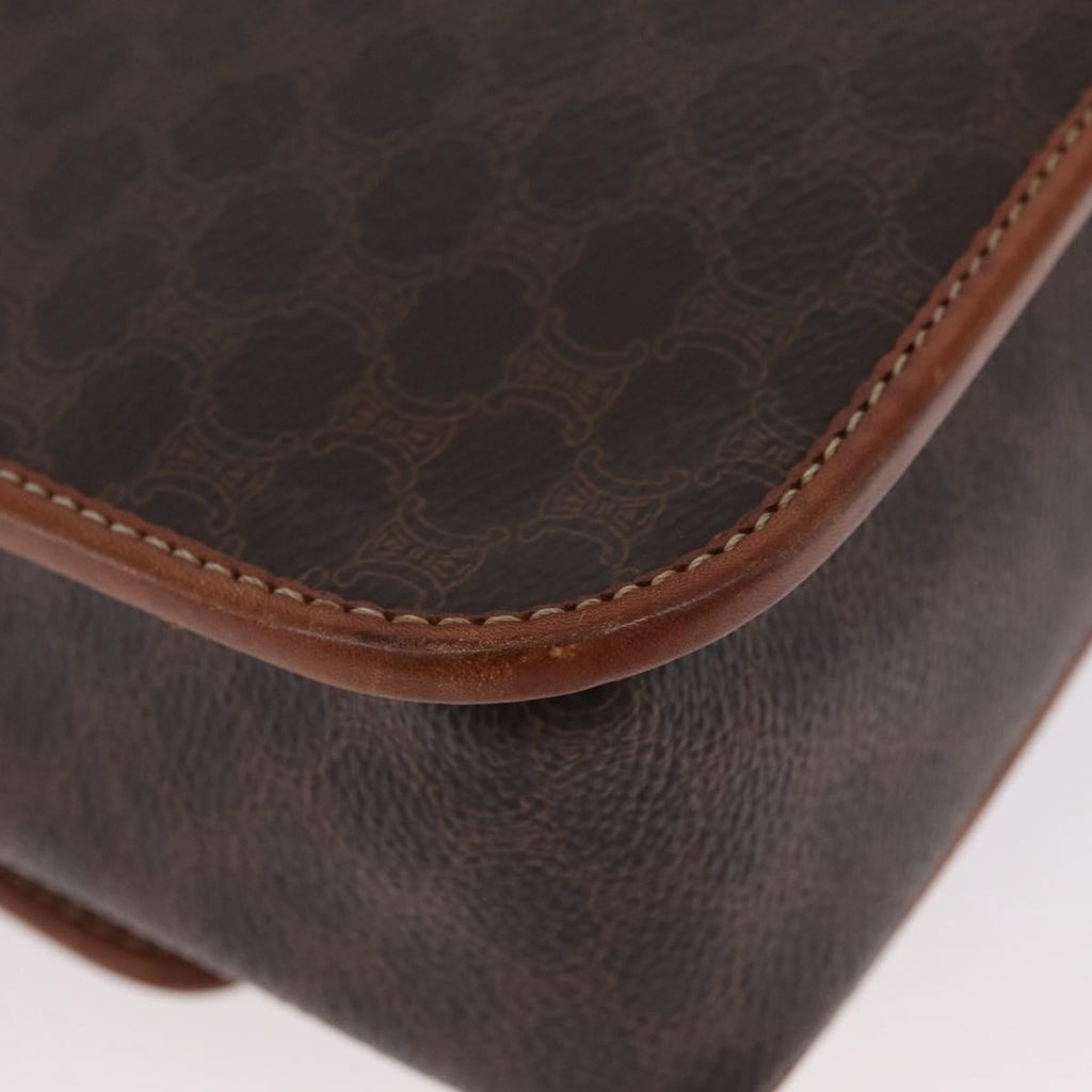 Celine Vintage Macadam Circle Logo Shoulder Bag Canvas And Leather Brown Canvas Shoulder Bag Bag