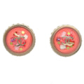 Chanel Cc Logo Button Stud Earrings Metal With Crystals Pink Plastic Earrings Jewelry