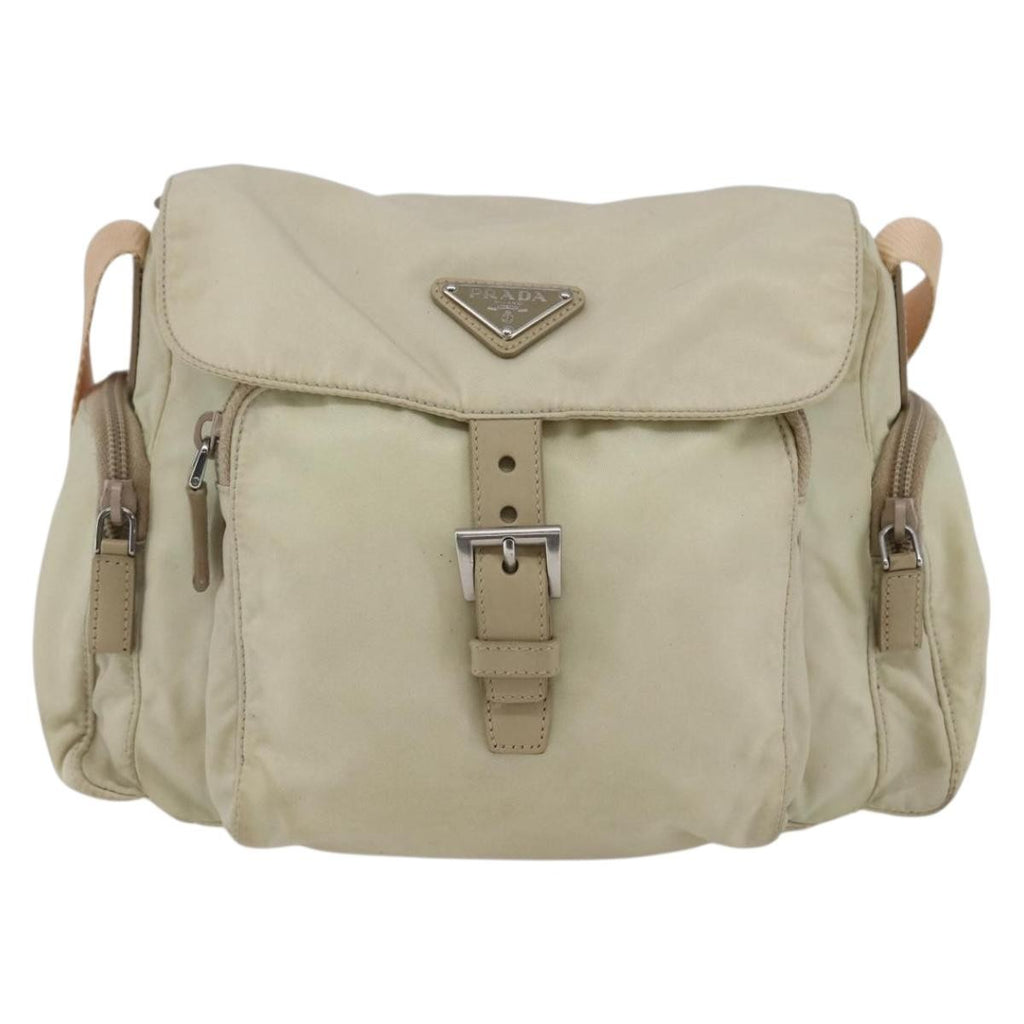 Prada Buckle Messenger Bag Tessuto Beige Nylon Shoulder Bag Bag