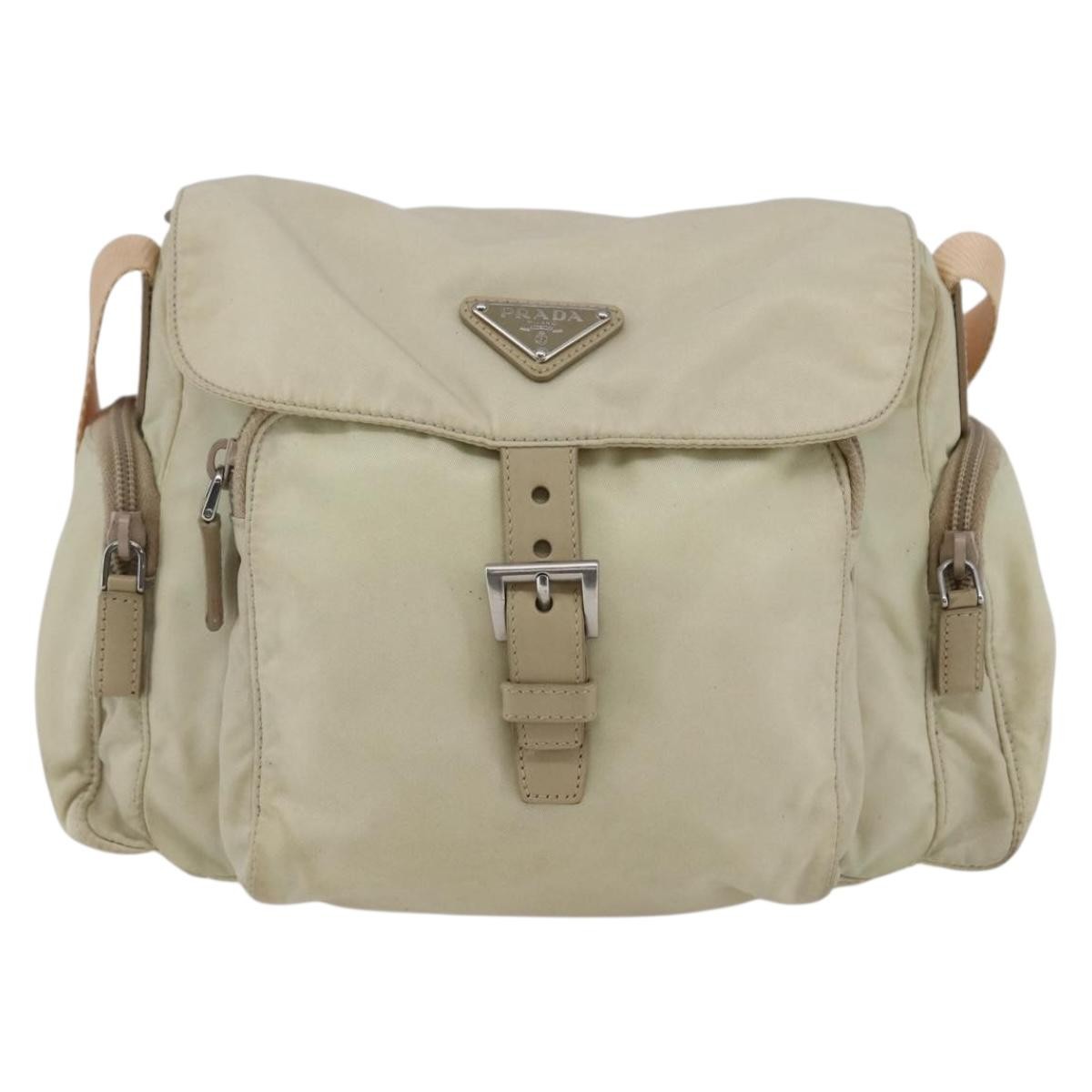 Prada Buckle Messenger Bag Tessuto Beige Nylon Shoulder Bag Bag