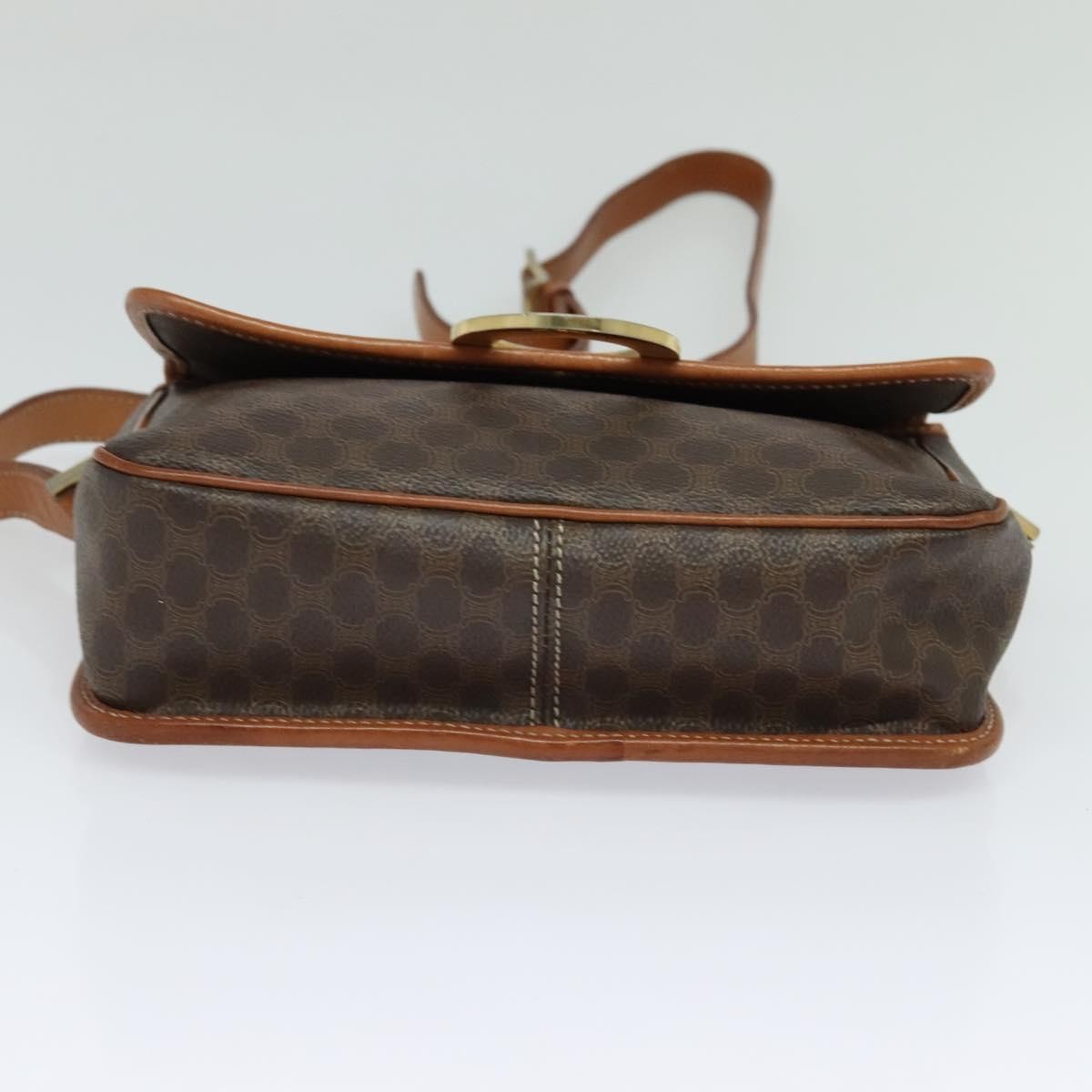 Celine Vintage Macadam Circle Logo Shoulder Bag Canvas And Leather Brown Canvas Shoulder Bag Bag