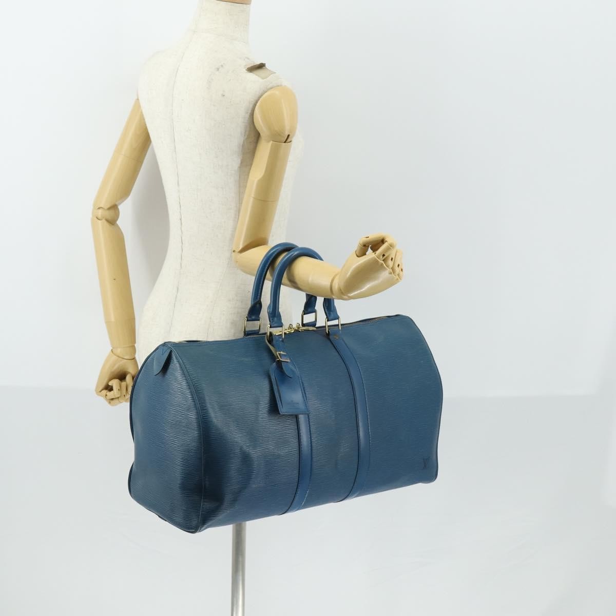 Louis Vuitton Keepall Bag Epi Leather Blue Leather Travel Bag
