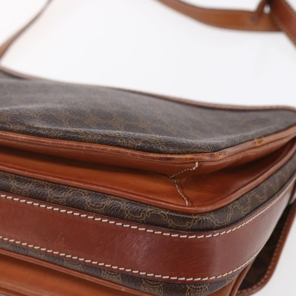 Celine Vintage Macadam Shoulder Bag Canvas And Leather Brown Canvas Shoulder Bag Bag