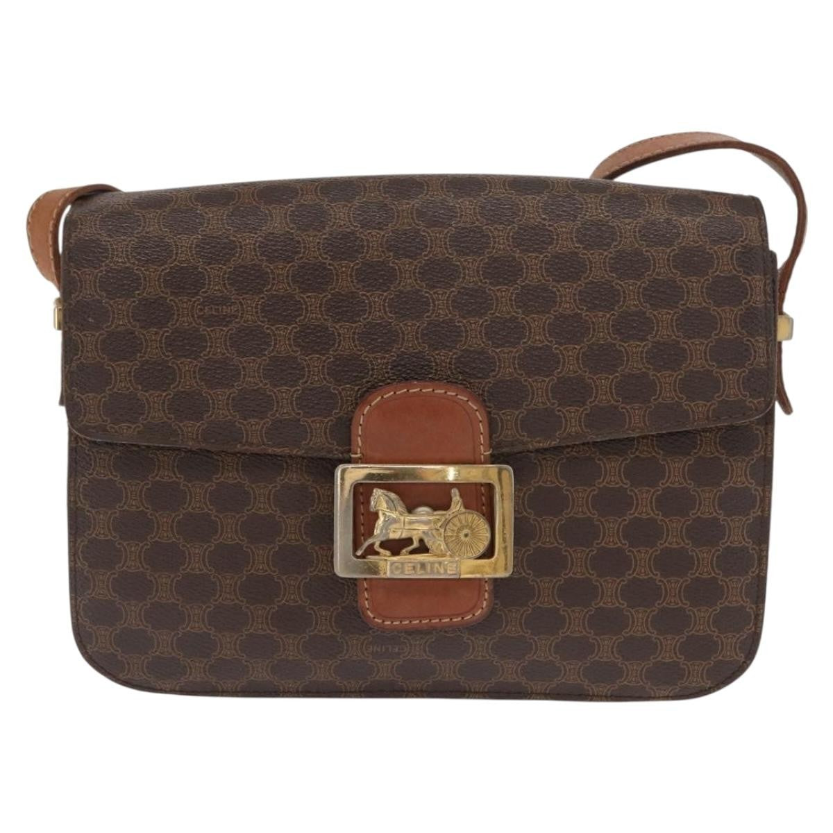 Celine Vintage Horse Carriage Macadam Shoulder Bag Canvas Brown Pvc Shoulder Bag Bag