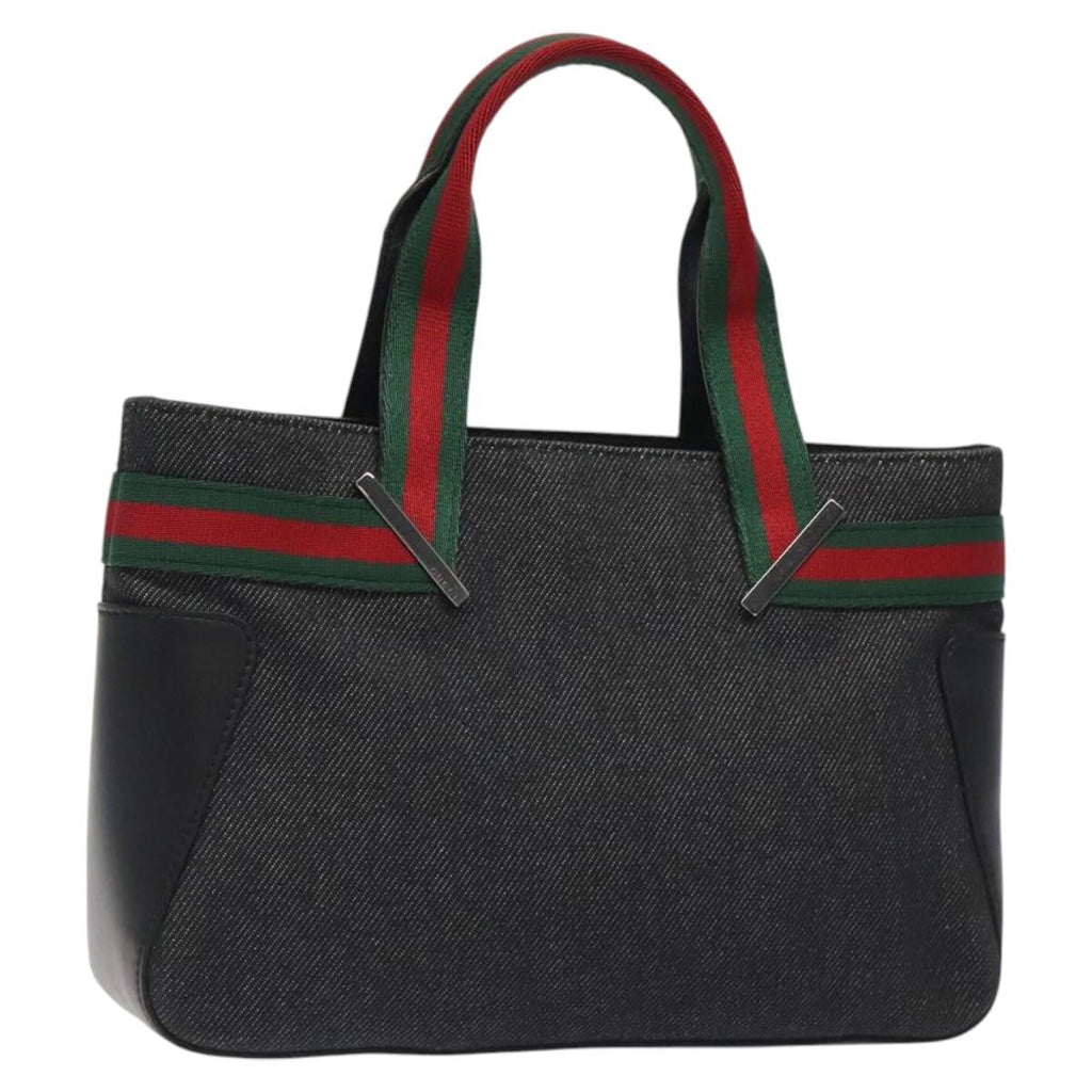 Gucci Vintage Tote Canvas Black Canvas Tote Bag Bag (Pre-Owned)