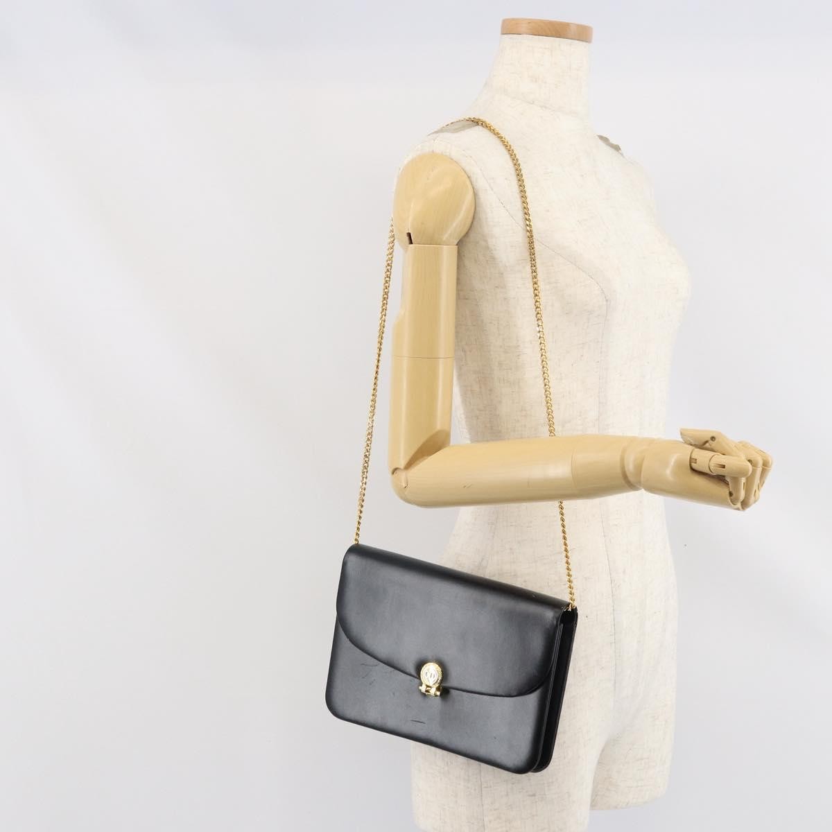Christian Dior Vintage Cd Chain Flap Shoulder Bag Leather Black Leather Shoulder Bag Bag (Pre-Owned)