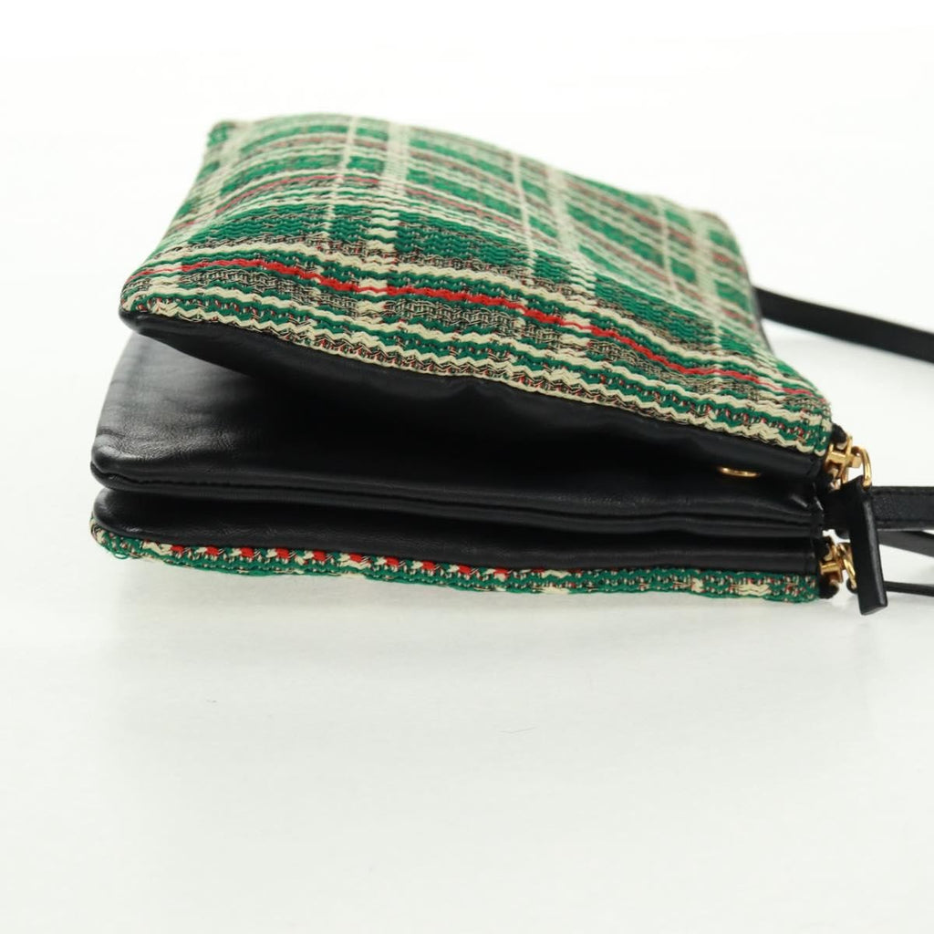 Celine Trio Crossbody Bag Tweed Green Tweed Shoulder Bag Bag