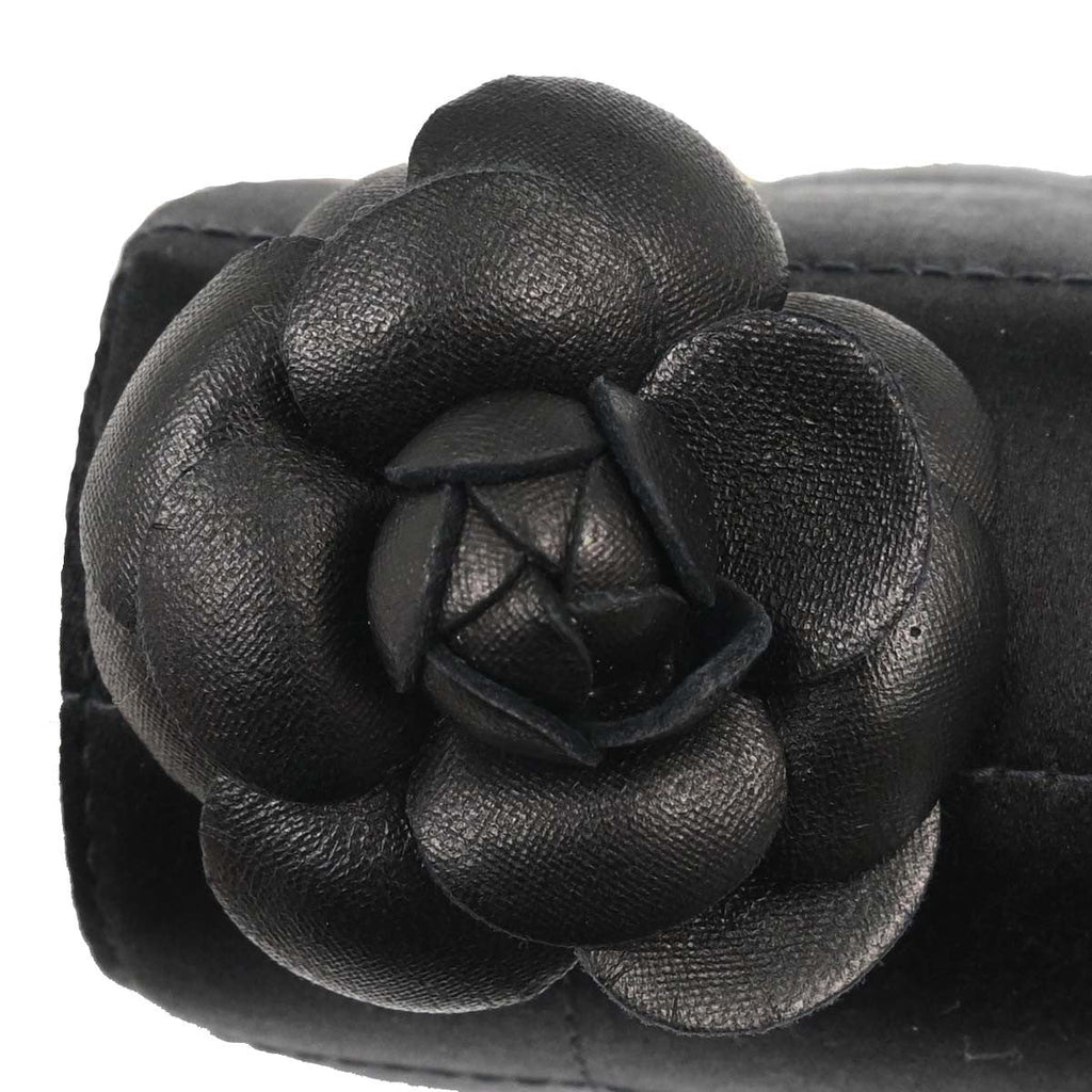 Chanel Chocolate Bar Flap Bag Quilted Satin Black Satin Shoulder Bag Bag