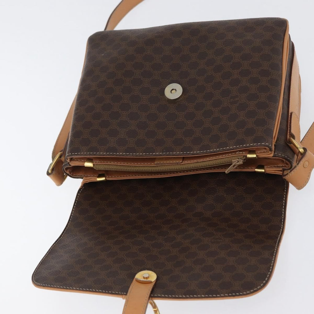 Celine Vintage Macadam Shoulder Bag Canvas And Leather Brown Canvas Shoulder Bag Bag