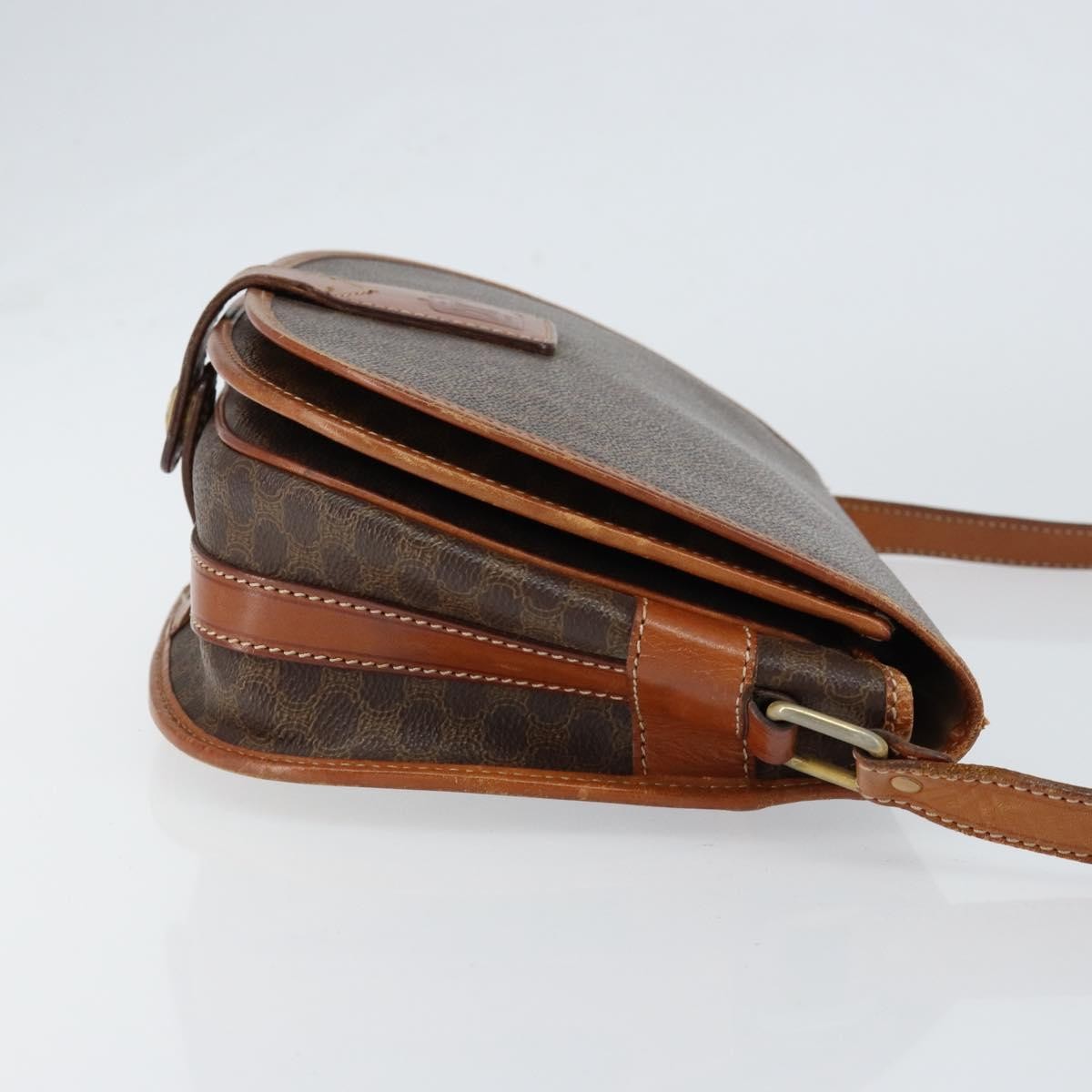 Celine Vintage Macadam Shoulder Bag Canvas And Leather Brown Canvas Shoulder Bag Bag