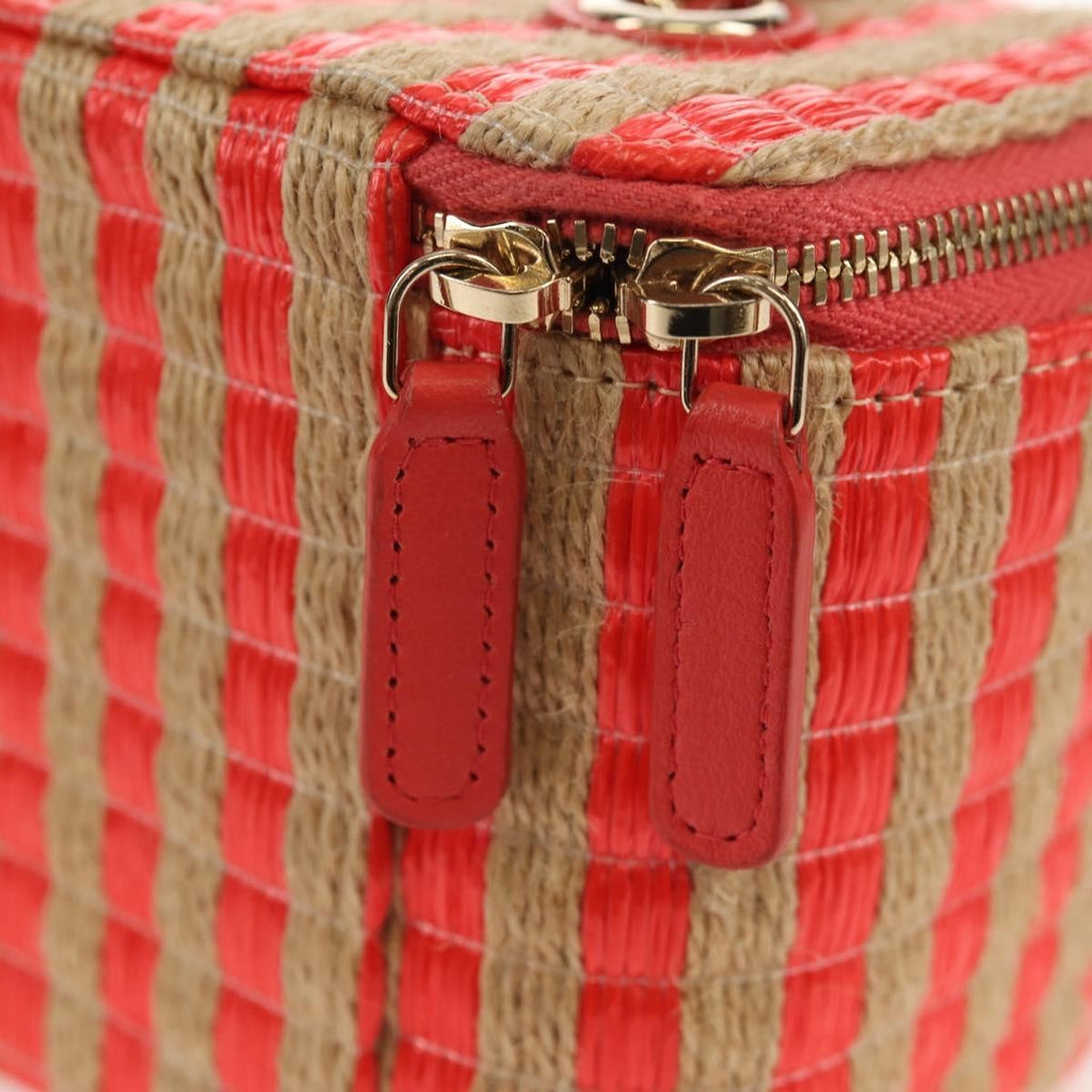 Chanel Classic Vanity Case With Chain Striped Raffia And Jute Beige Canvas Clutche & Pouche Bag