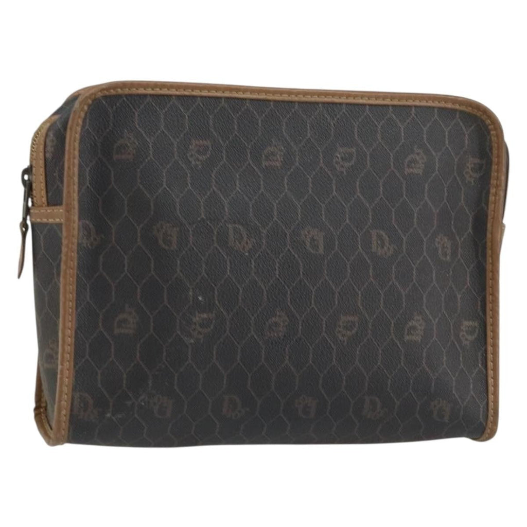 Christian Dior Vintage Honeycomb Zip Pouch Canvas And Leather Black Canvas Clutche & Pouche Bag (Pre-Owned)
