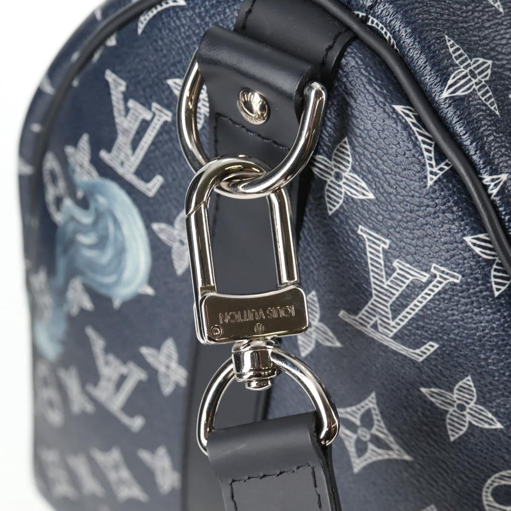 Louis Vuitton Keepall Bandouliere Bag Limited Edition Chapman Savane Monogram Canvas Navy Canvas Travel Bag