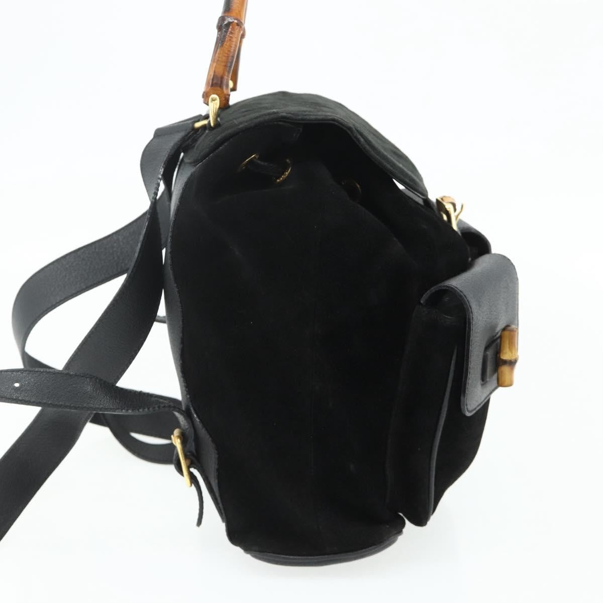 Gucci Vintage Bamboo Backpack Suede Black Suede Backpack Bag (Pre-Owned)