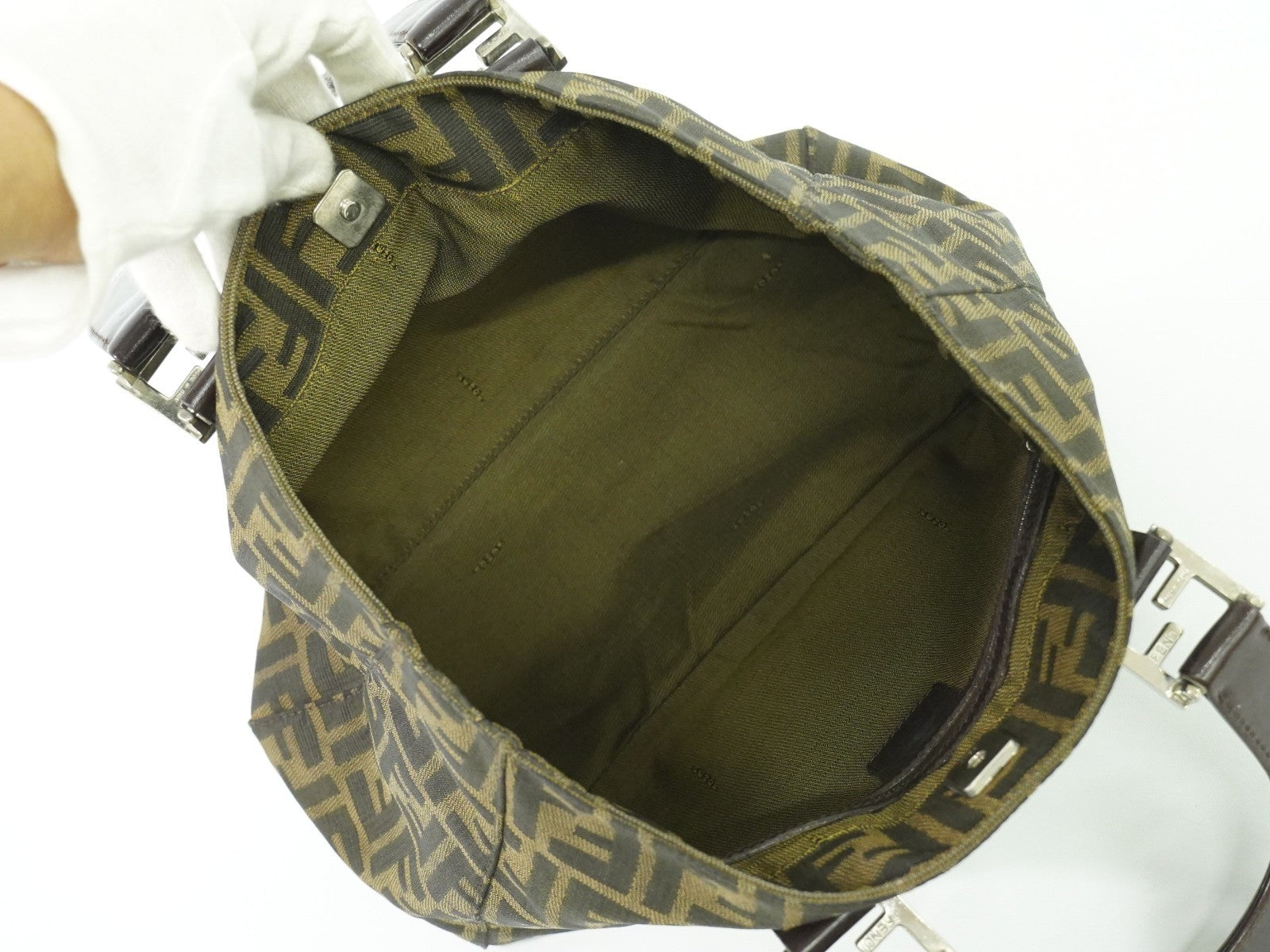 Fendi Zucca Tote Bag Ff Motif Brown Canvas Handbag