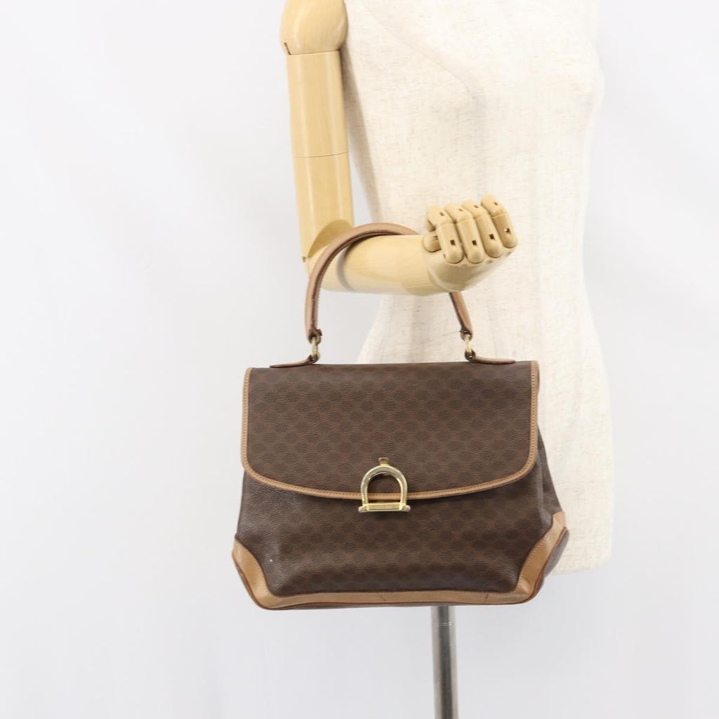 Celine Vintage Macadam Handbag Canvas Brown Pvc Handbag