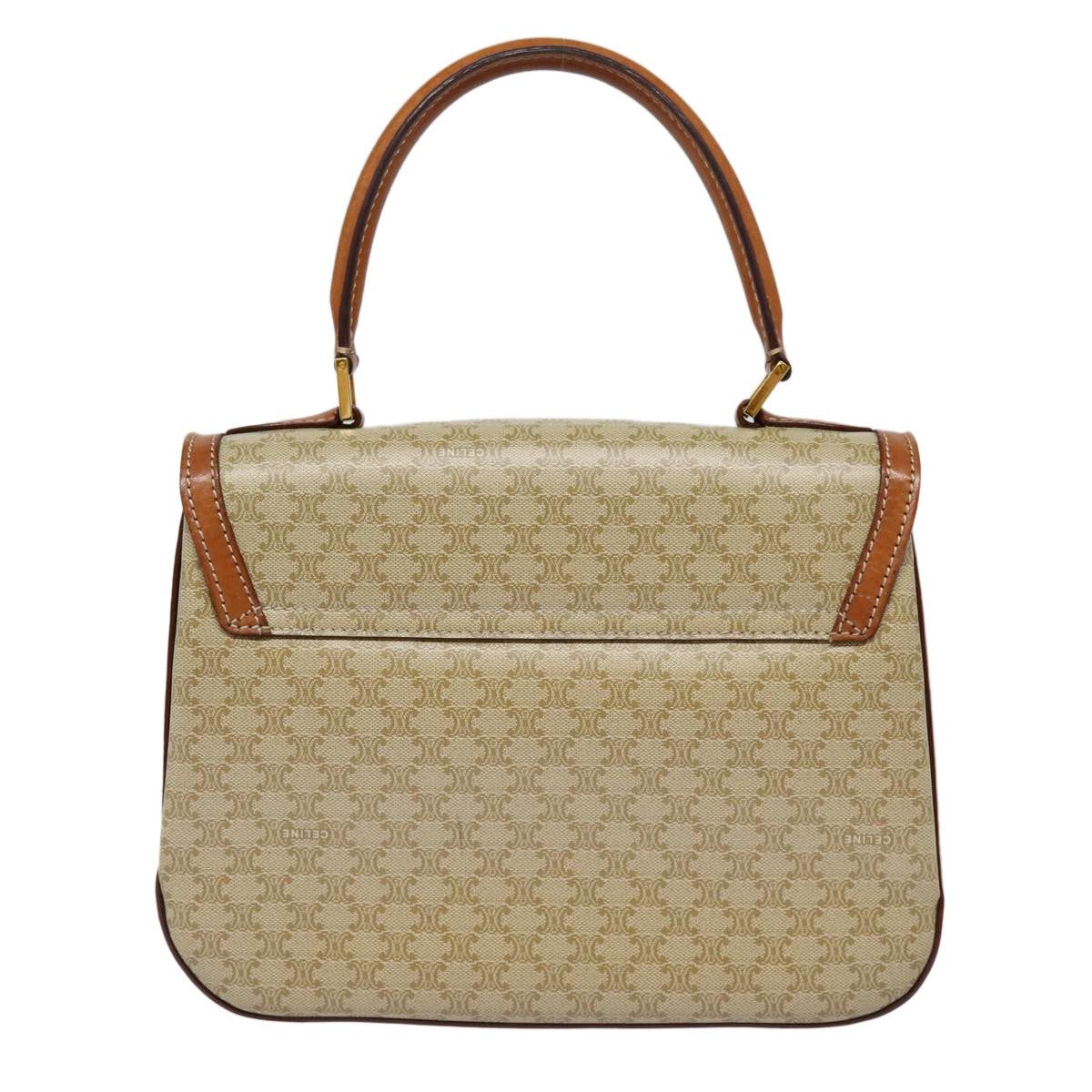 Celine Vintage Convertible Top Handle Bag Macadam Coated Canvas Beige Canvas Handbag