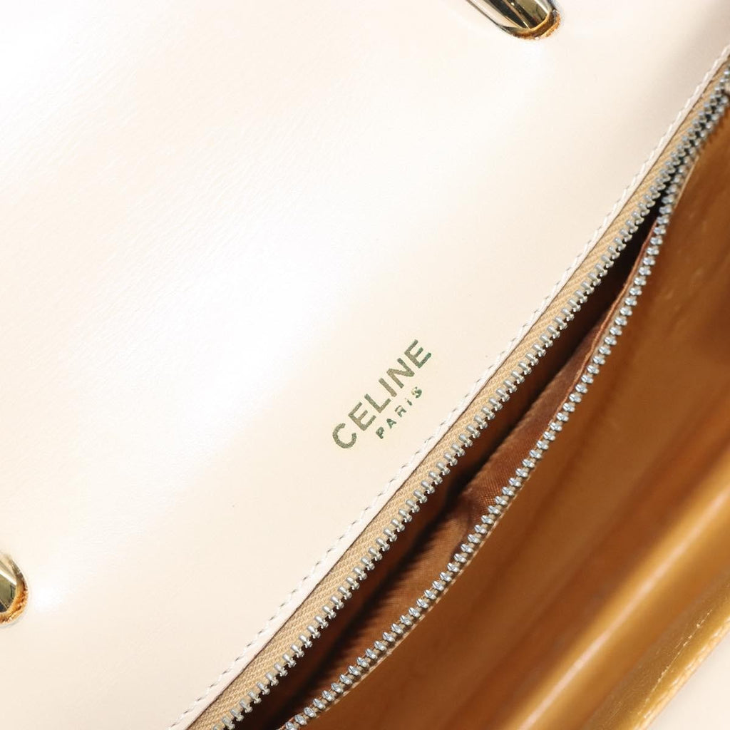 Celine Vintage Top Handle Bag Glazed Leather Ecru Leather Handbag