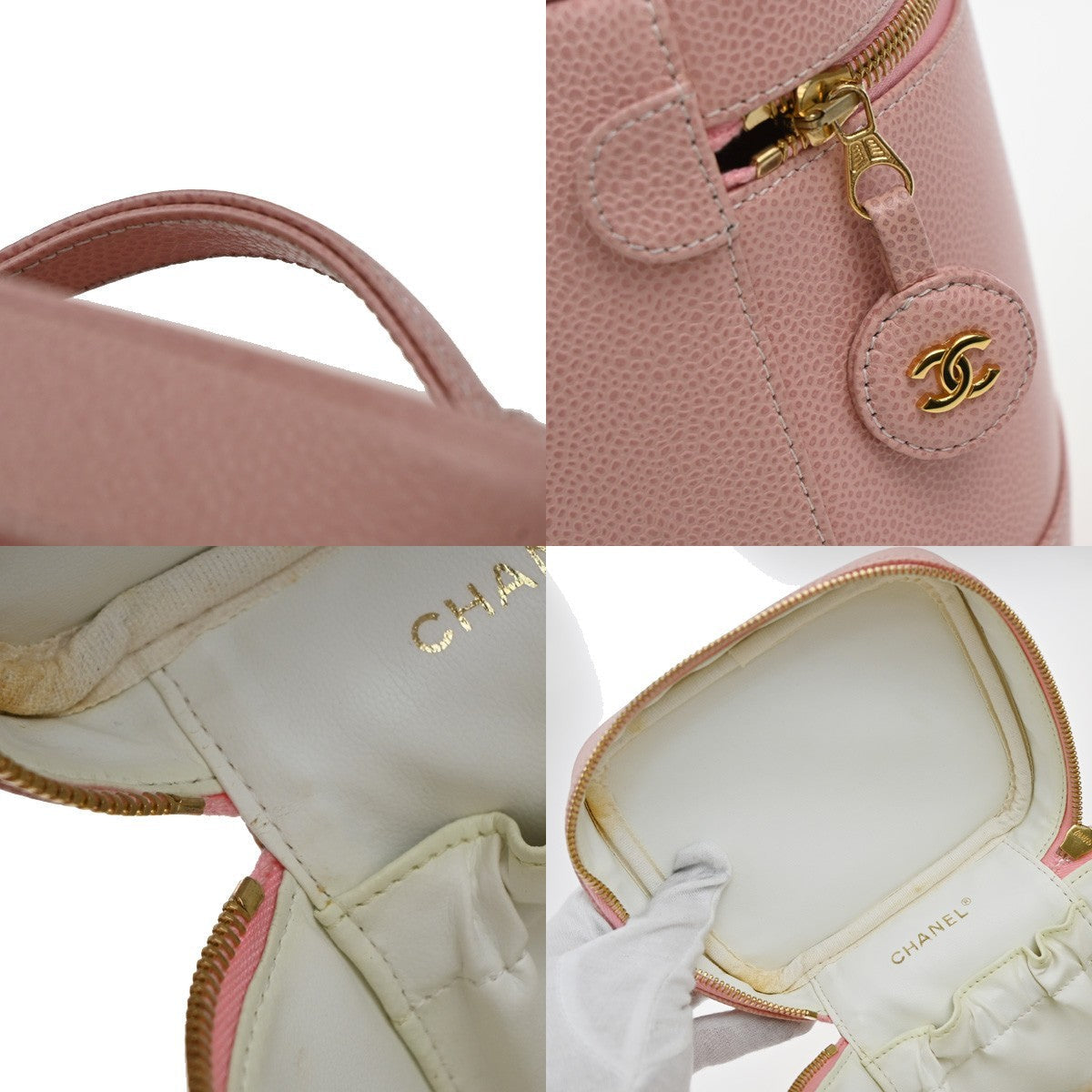 Chanel Vintage Timeless Cosmetic Case Caviar Pink Leather Handbag