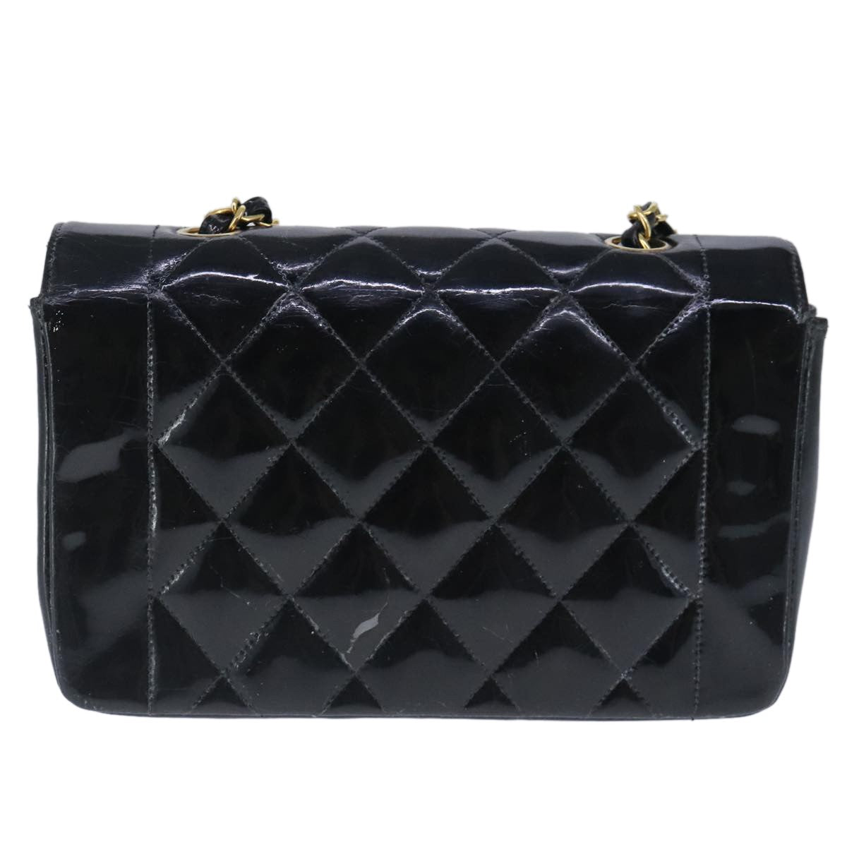 Chanel Vintage So Black Diana Flap Bag Quilted Patent Black Patent_Leather Shoulder Bag Bag