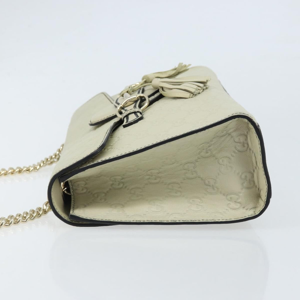Gucci Emily Chain Flap Bag Guccissima Leather Beige Leather Shoulder Bag Bag (Pre-Owned)