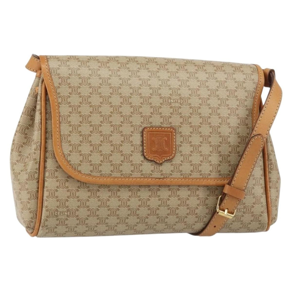 Celine Vintage Macadam Shoulder Bag Canvas And Leather Beige Canvas Shoulder Bag Bag