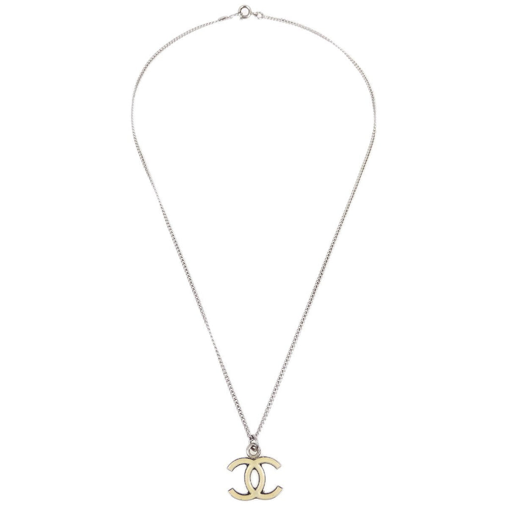 Chanel Cc Logo Pendant Necklace Metal Silver Silver_Plated Necklace Jewelry