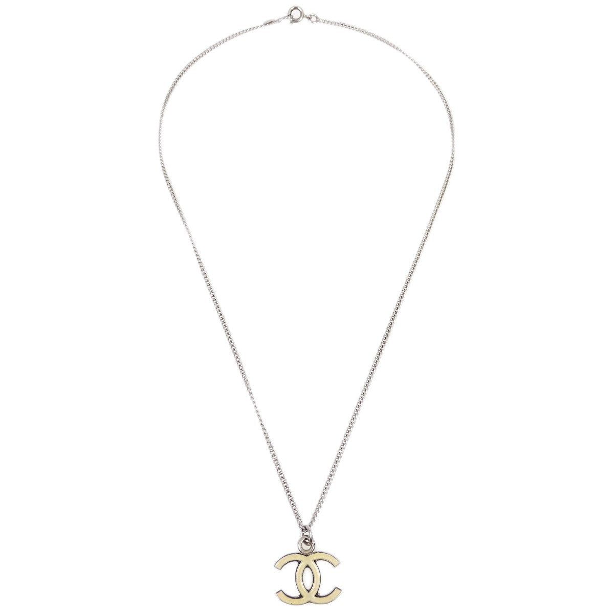 Chanel Cc Logo Pendant Necklace Metal Silver Silver_Plated Necklace Jewelry