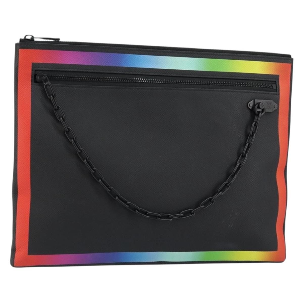 Louis Vuitton Pochette A4 Rainbow Taiga Leather Black Leather Clutche & Pouche Bag