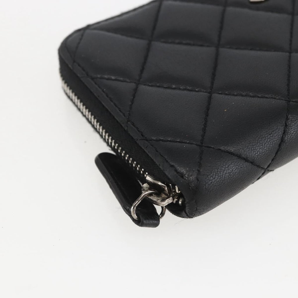 Chanel Zip Around Organizer Wallet Quilted Lambskin Black Leather Wallets Accessory