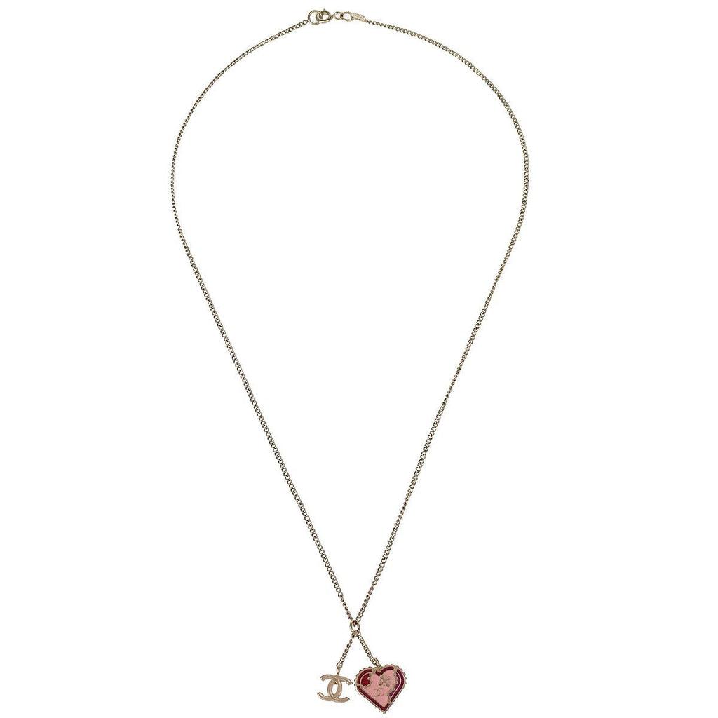 Chanel Cc And Heart Pendant Necklace Metal Gold Gold_Plated Necklace Jewelry