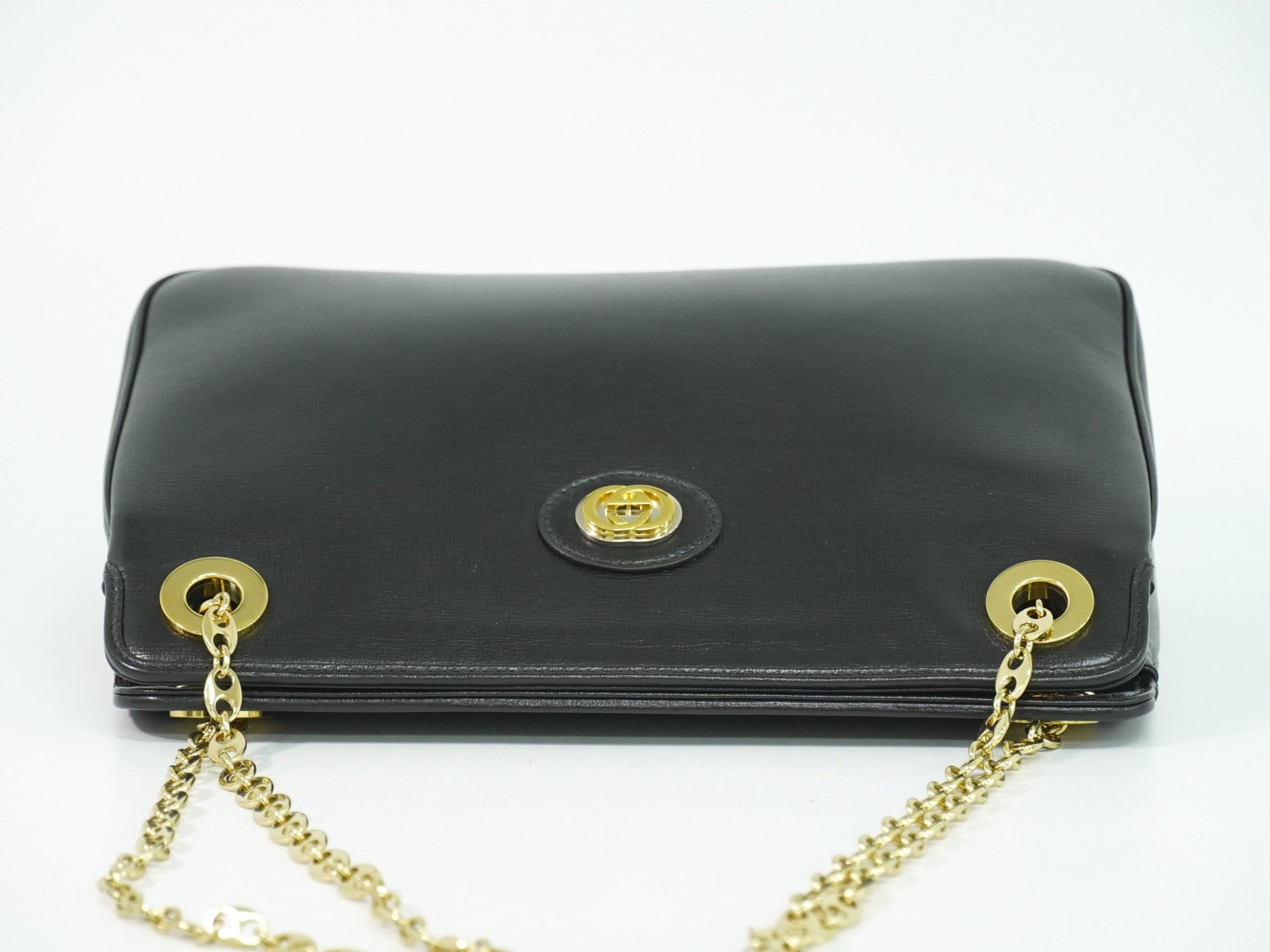 Gucci Marina Chain Shoulder Bag Leather Black Leather Shoulder Bag Bag (Pre-Owned)