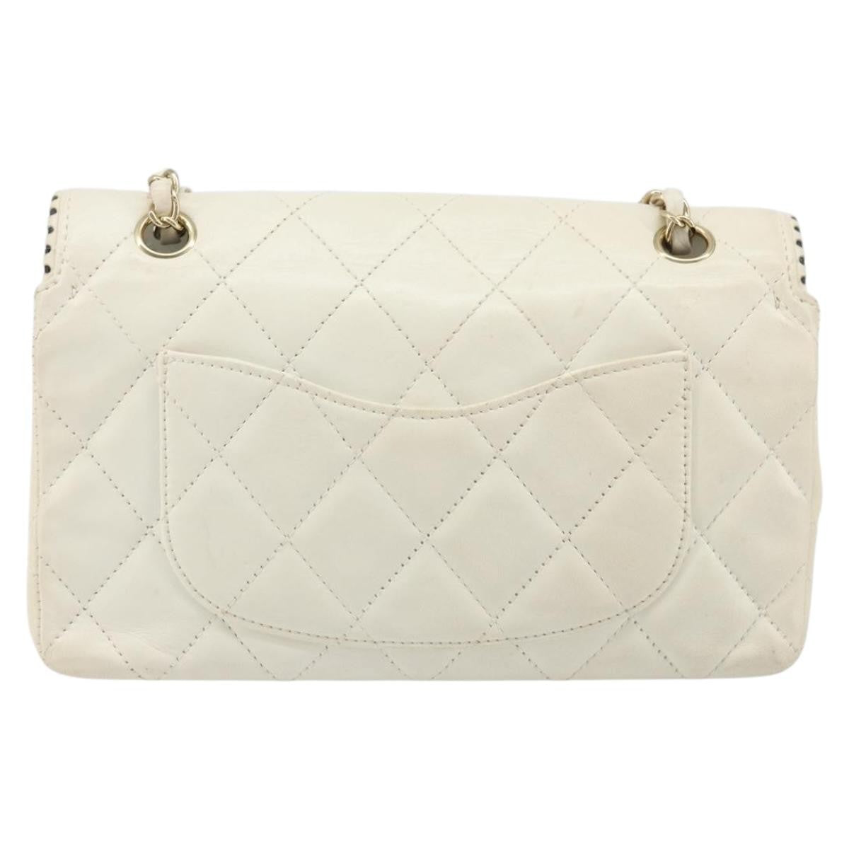 Chanel Vintage Punched Edge Classic Single Flap Bag Quilted Lambskin White Leather Shoulder Bag Bag