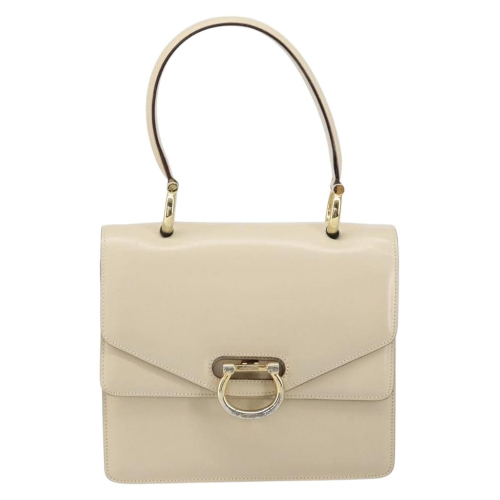 Celine Vintage Top Handle Bag Glazed Leather Ecru Leather Handbag