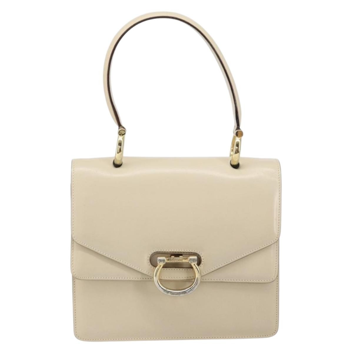 Celine Vintage Top Handle Bag Glazed Leather Ecru Leather Handbag